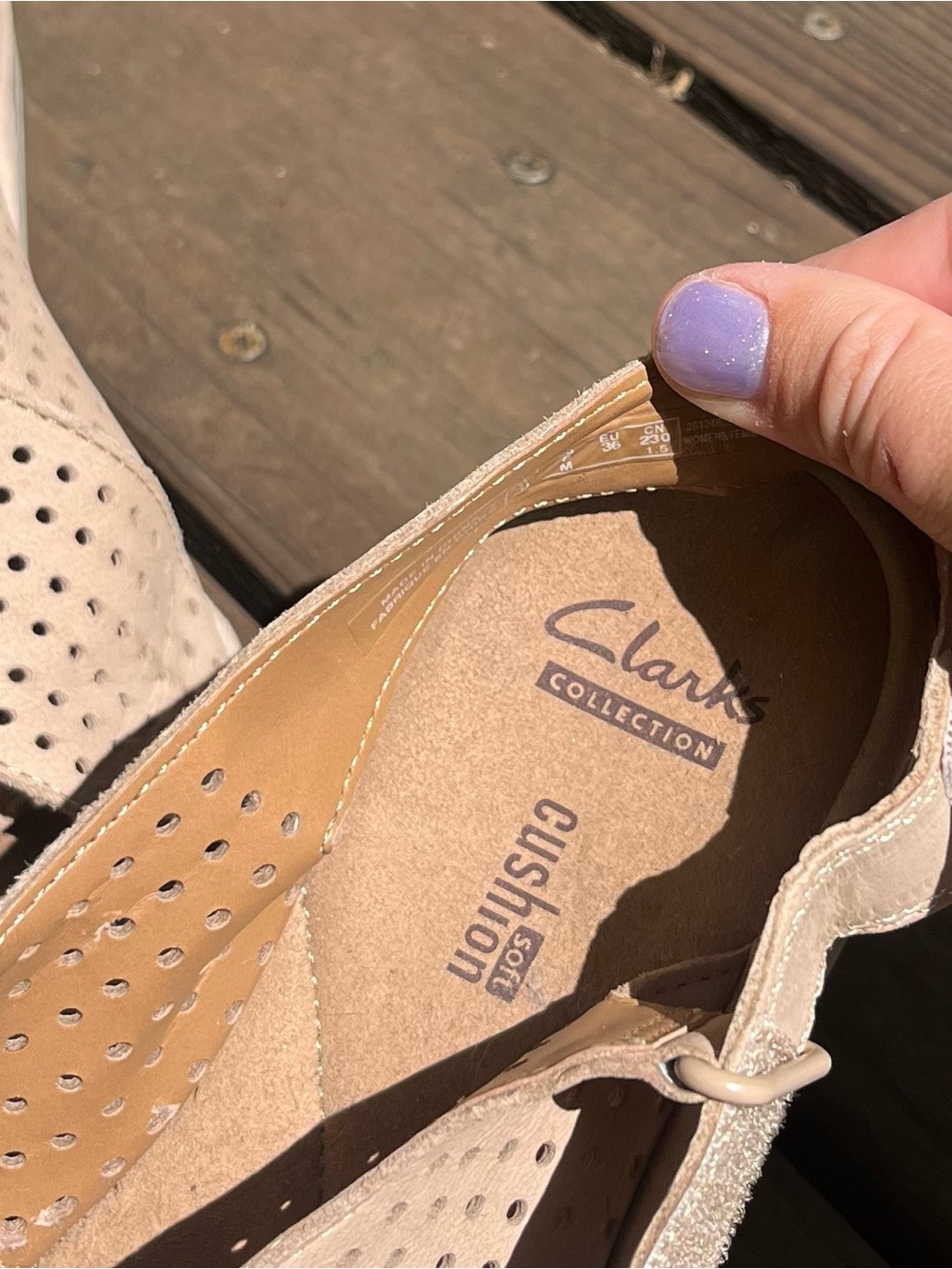 Clarks - Beige Suede Slingback Wedge Sandals - Picture 5 of 6